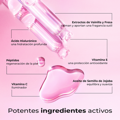 Ingredientes activos del aceite post afeitado Silky Balloon – Ácido hialurónico, péptidos, vitaminas C y E, jojoba y extractos calmantes para regenerar, hidratar y suavizar la piel.