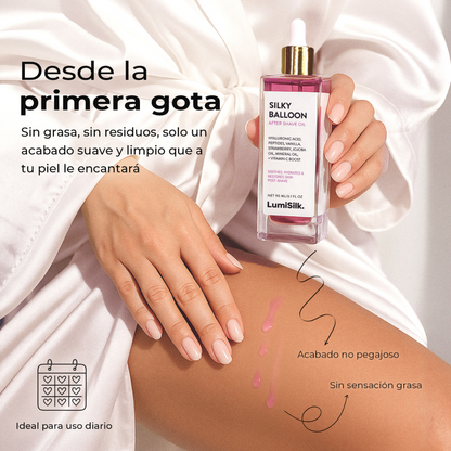 Silky Balloon aceite post afeitado – Textura ligera, no grasa, ideal para uso diario desde la primera gota.